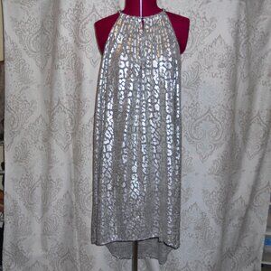 Michael Kors M Silver Metallic Animal Print High Low Sleeveless Dress
